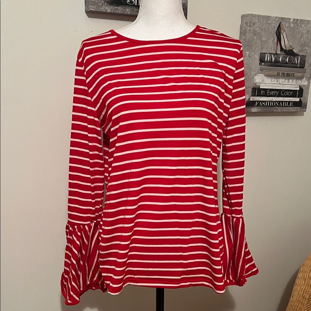 Chic Red and White Striped Long Sleeve Top